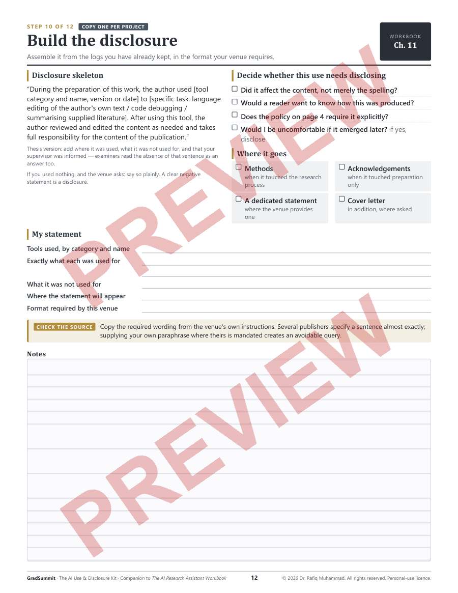 Worksheet for writing an AI disclosure statement