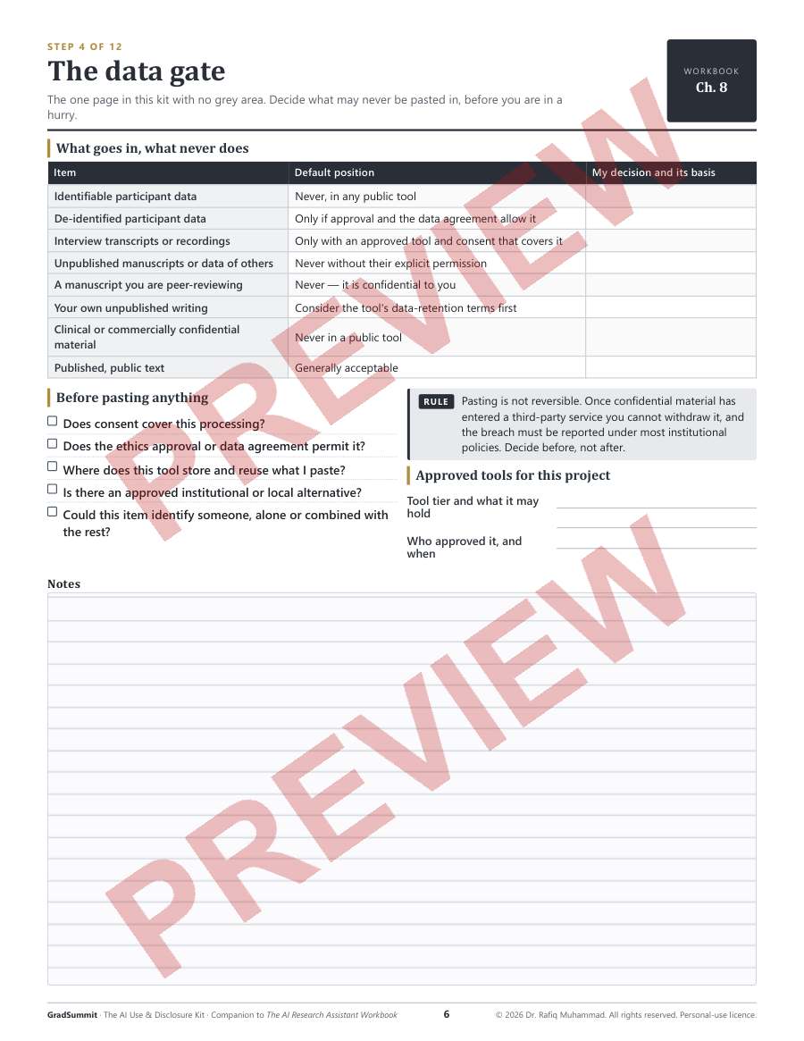 Worksheet for deciding what data may go into AI tools