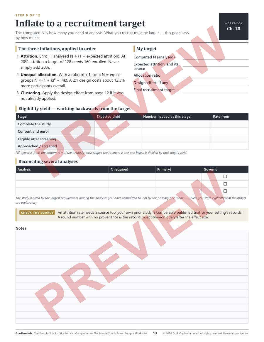 Worksheet turning a sample size into a recruitment target